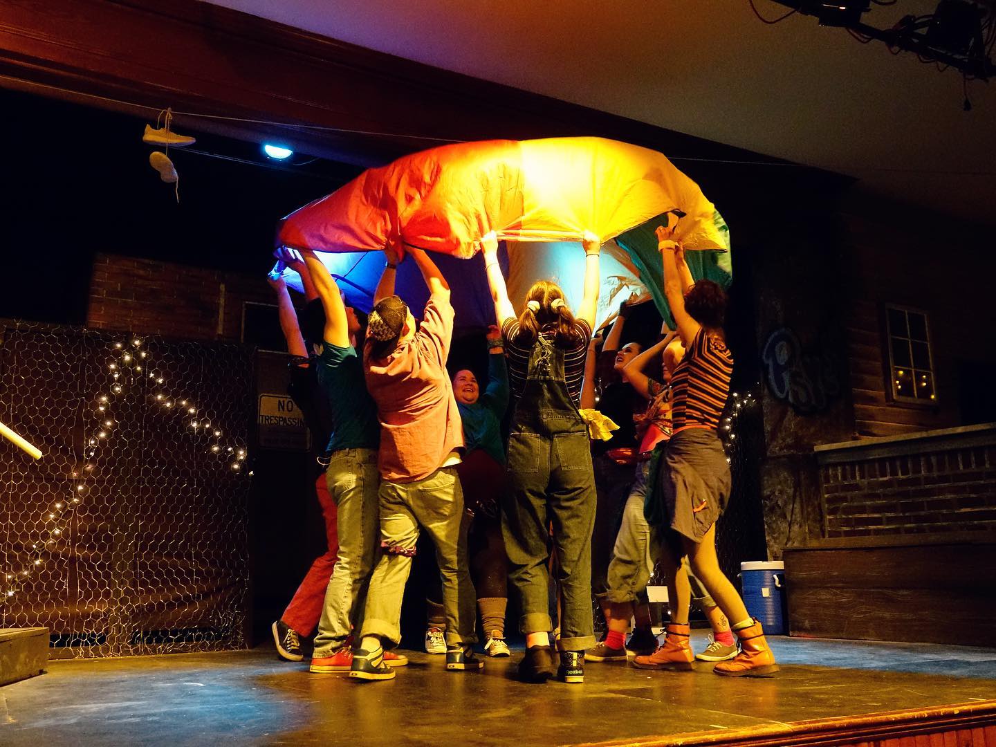 Godspell cast with parachute